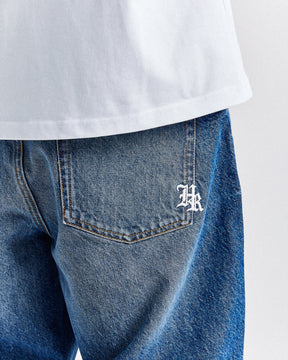 Old English Denim Shorts - Light Blue/White