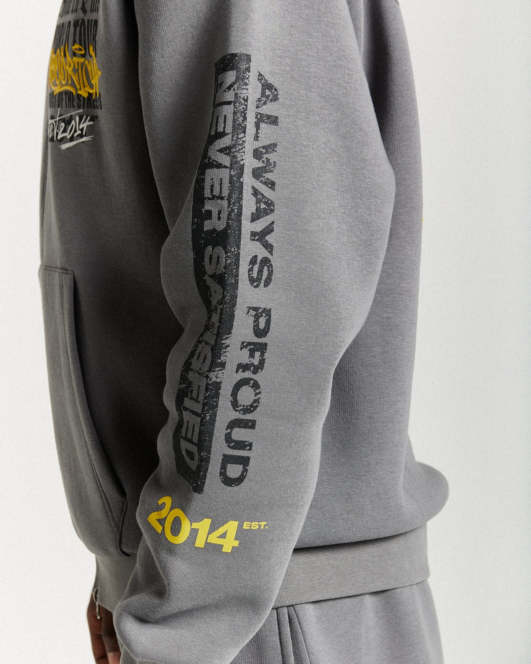 Stamp Tour Oversized Zip Hoodie - Grey/Black/Yellow