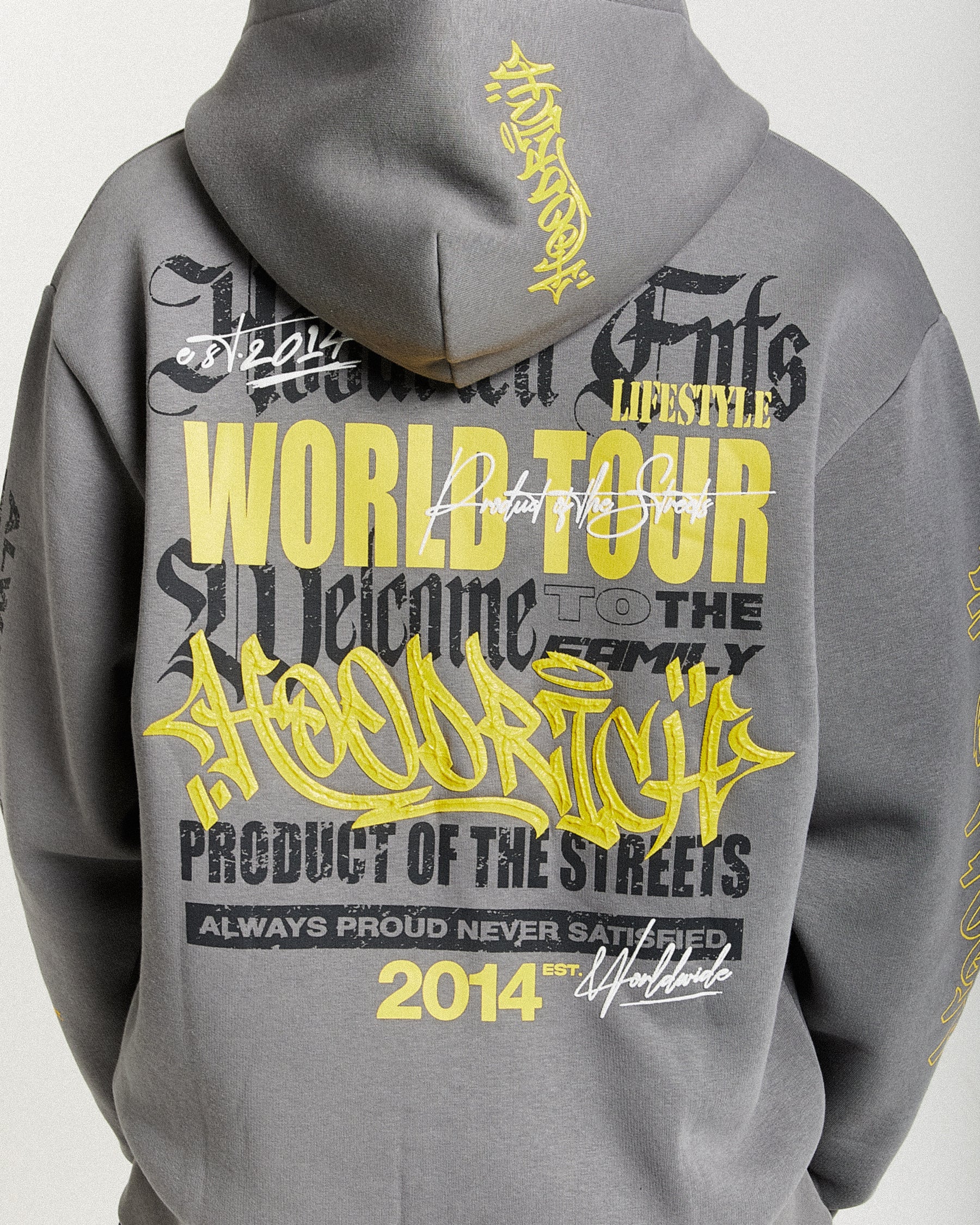 Stamp Tour Oversized Zip Hoodie - Grey/Black/Yellow