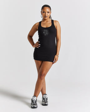 Diffuse Ribbed Fitted Dress - Black/Rhinestone