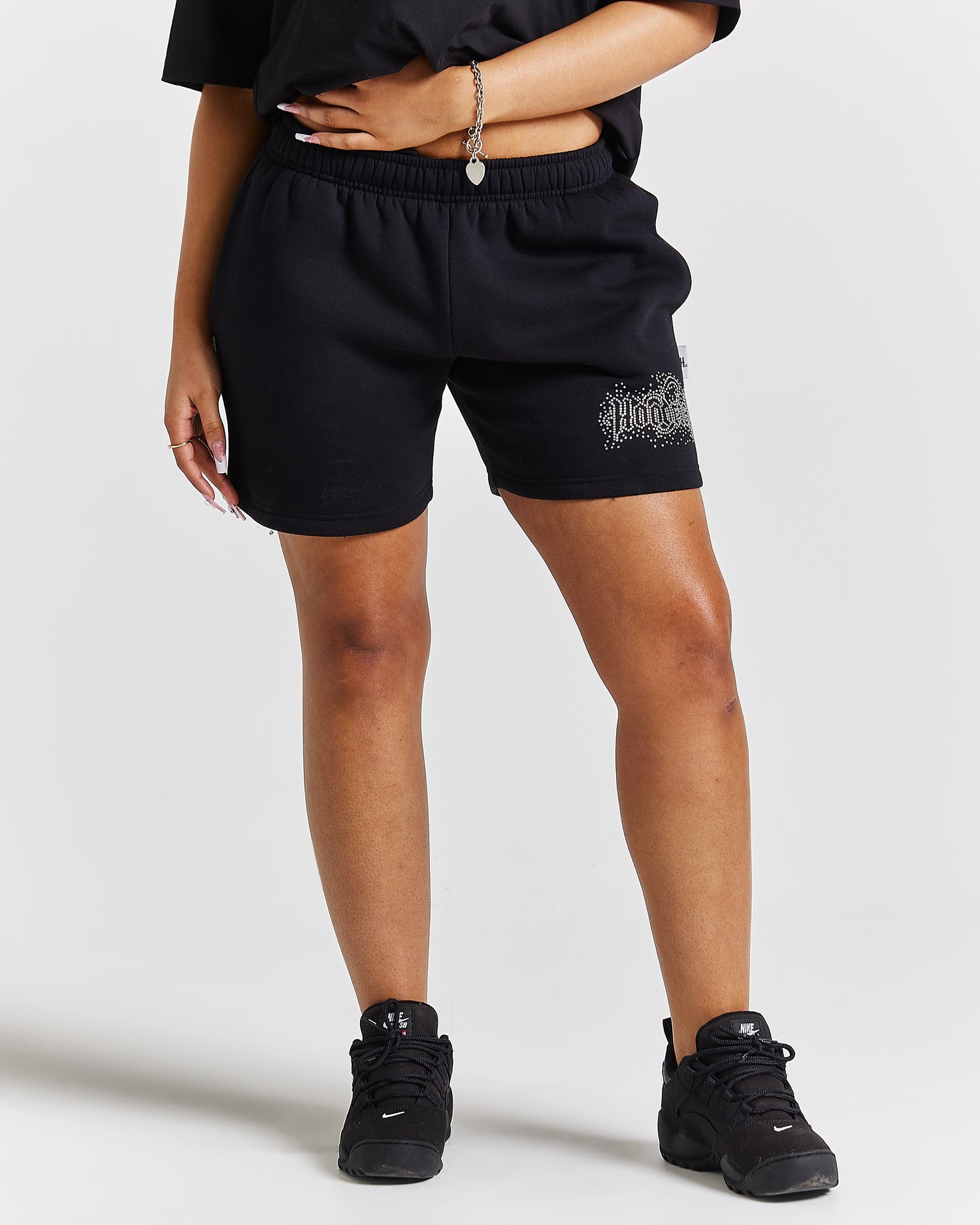 Diffuse Oversized Sweatshorts - Black/Rhinestone