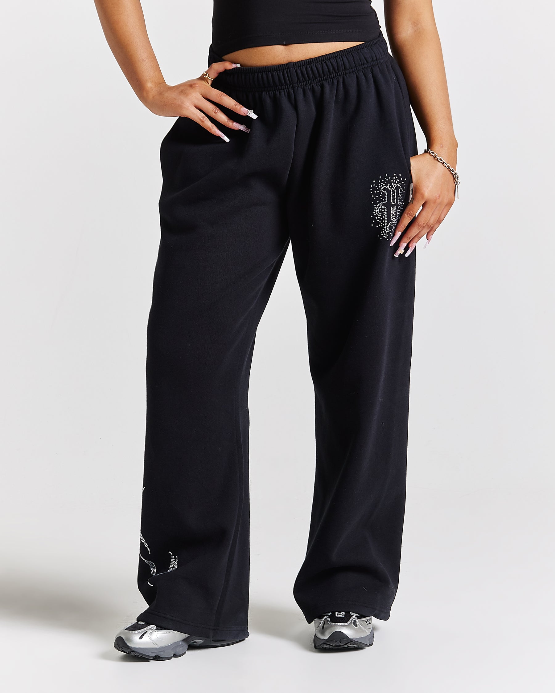Diffuse Oversized Wide Leg Jogger  - Black/Rhinestones