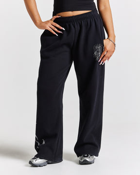 Diffuse Oversized Wide Leg Jogger  - Black/Rhinestones