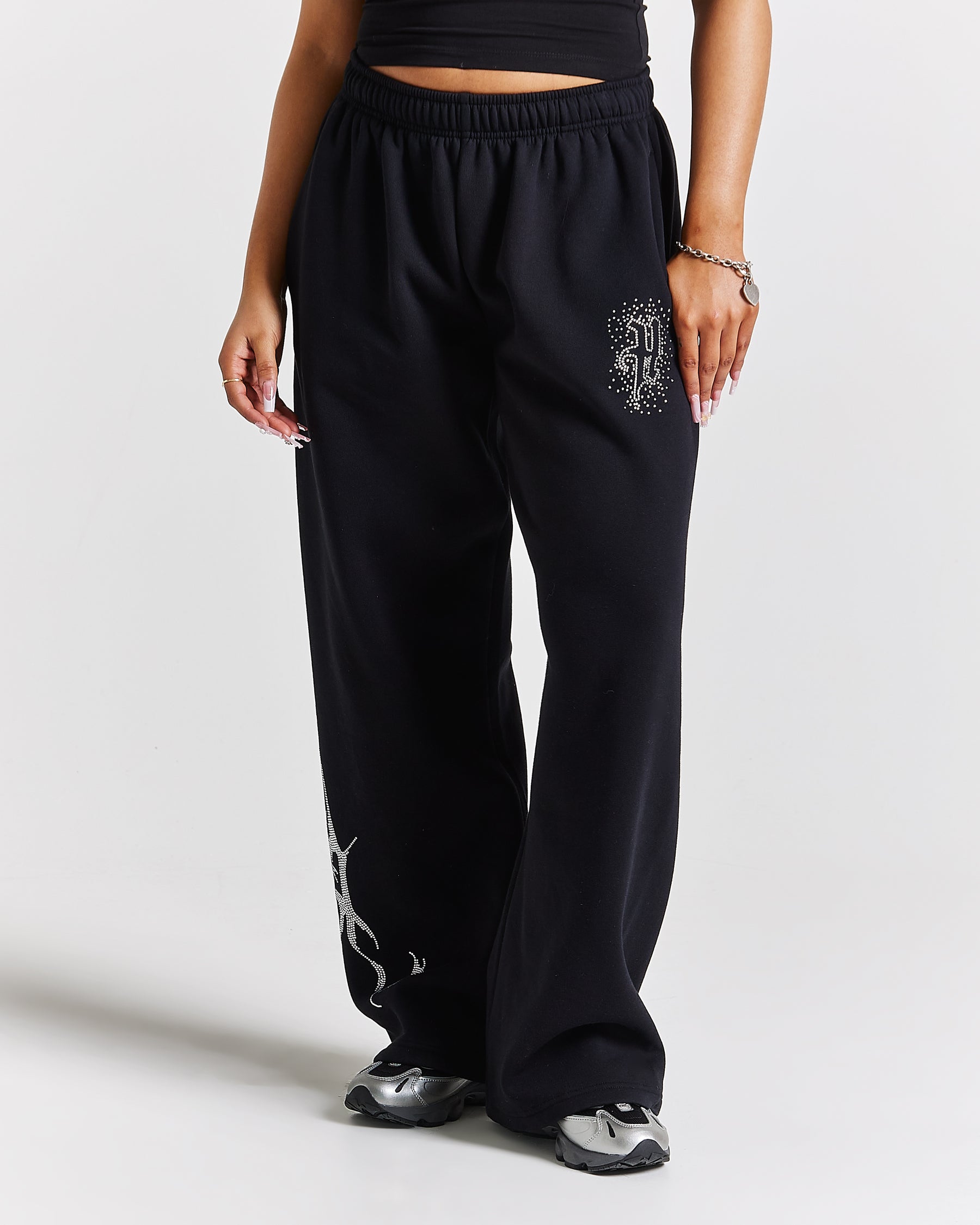 Diffuse Oversized Wide Leg Jogger  - Black/Rhinestones