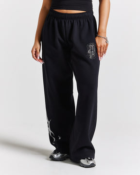 Diffuse Oversized Wide Leg Jogger  - Black/Rhinestones