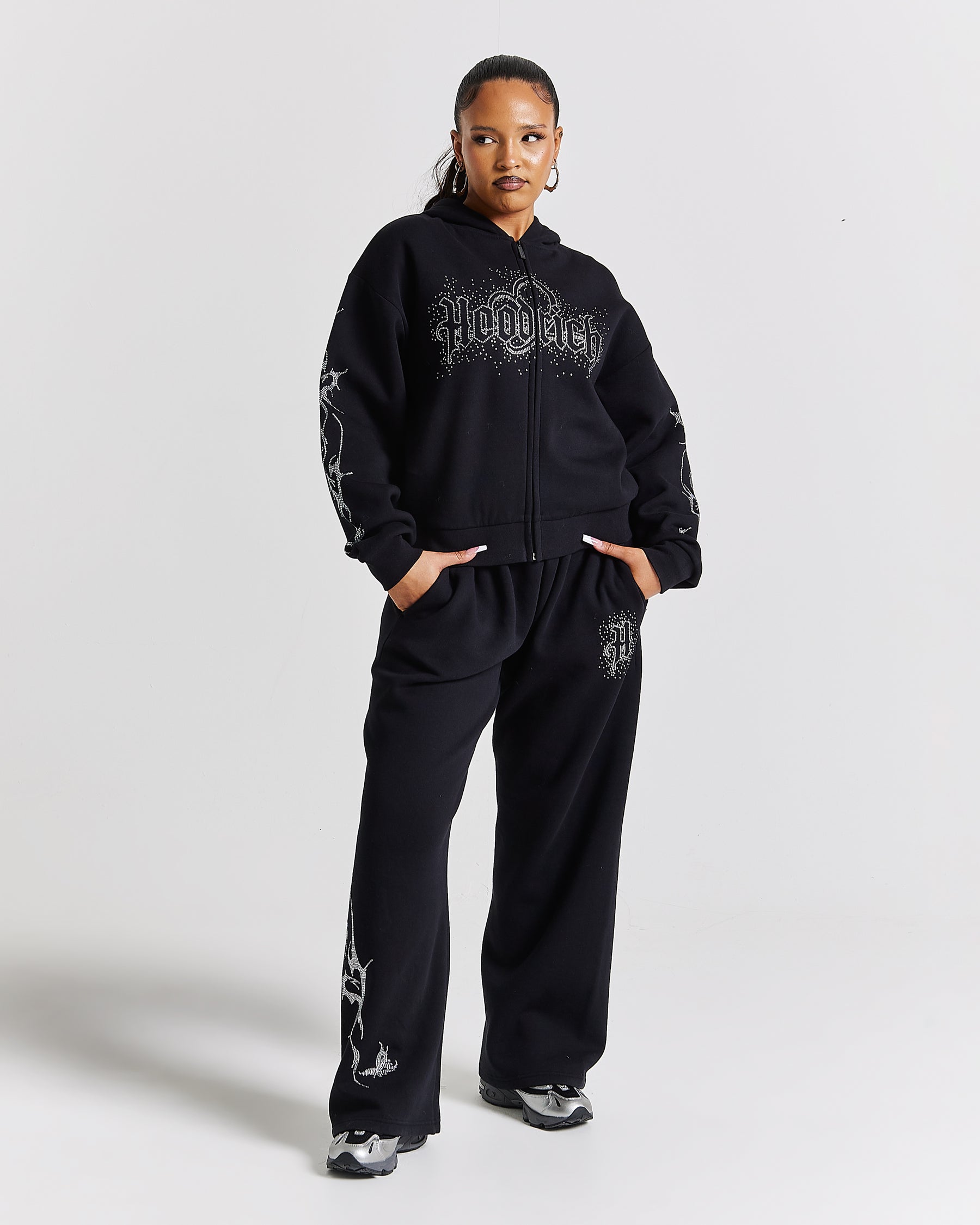 Diffuse Oversized Wide Leg Jogger  - Black/Rhinestones