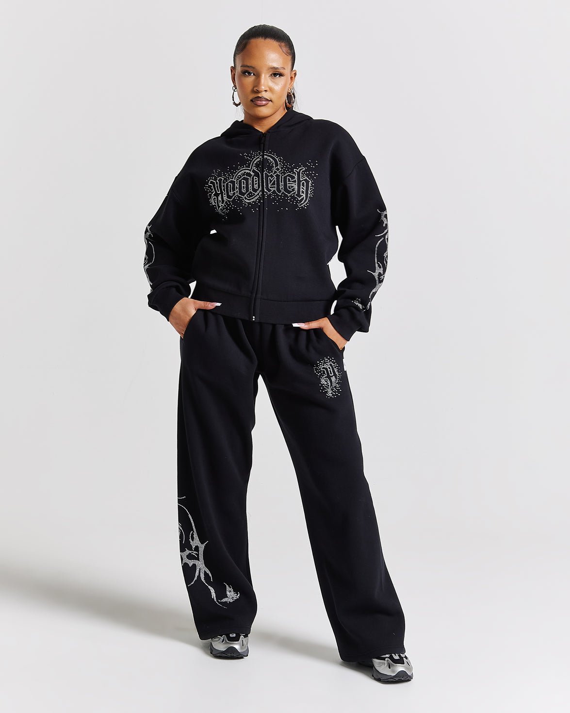 Diffuse Oversized Wide Leg Jogger  - Black/Rhinestones