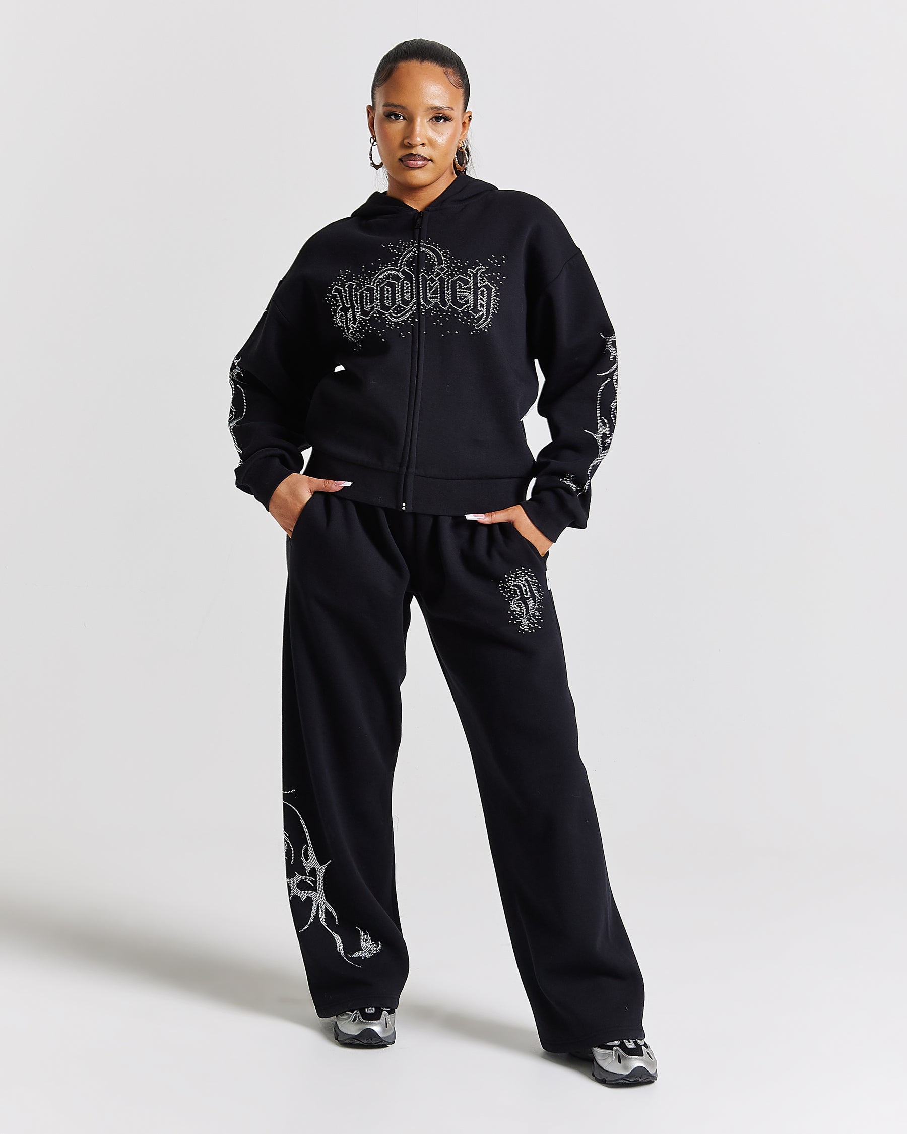 Diffuse Oversized Wide Leg Jogger  - Black/Rhinestones