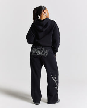 Diffuse Oversized Wide Leg Jogger  - Black/Rhinestones