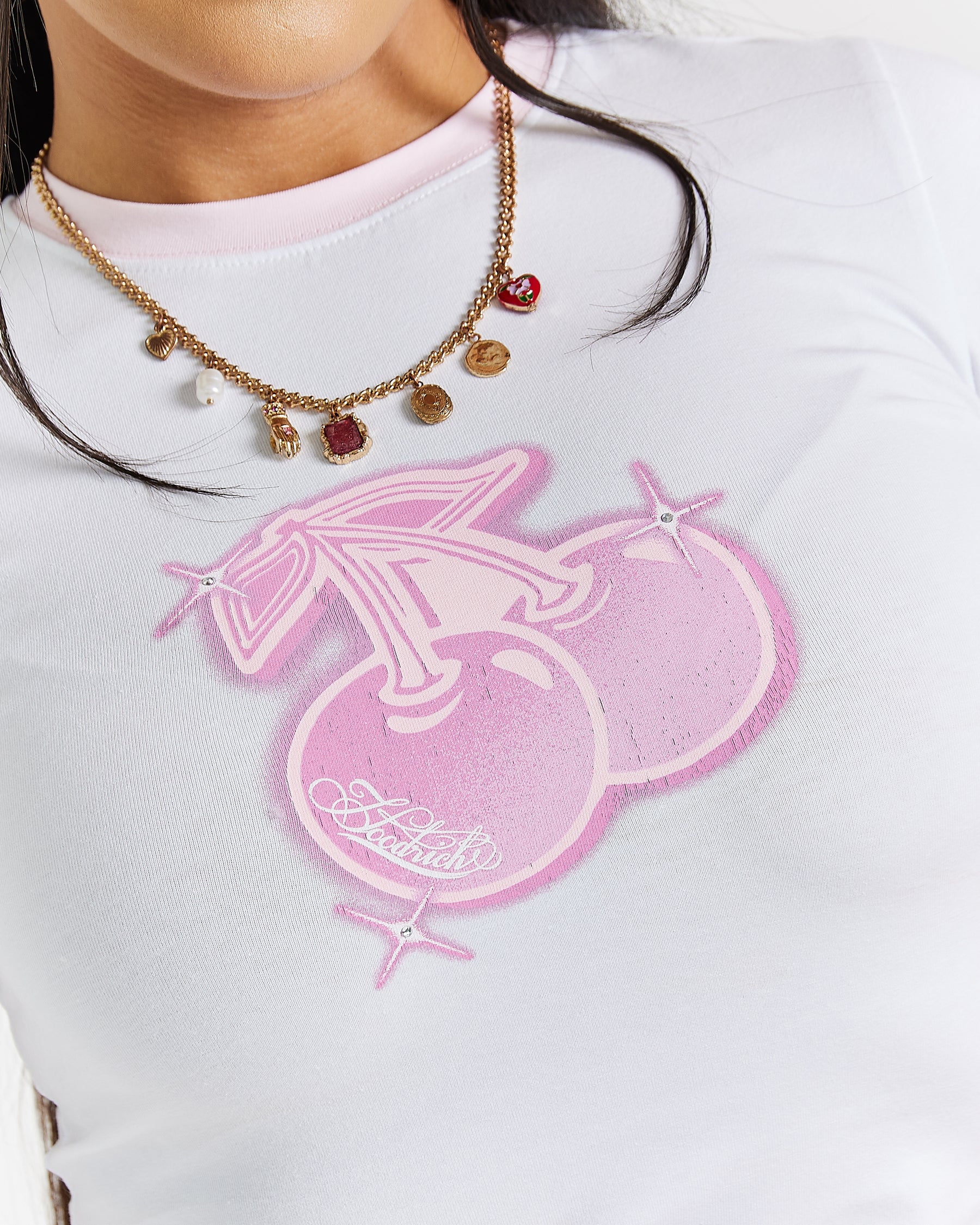 Finesse Fitted Tee - White/Pink/Rhinestone