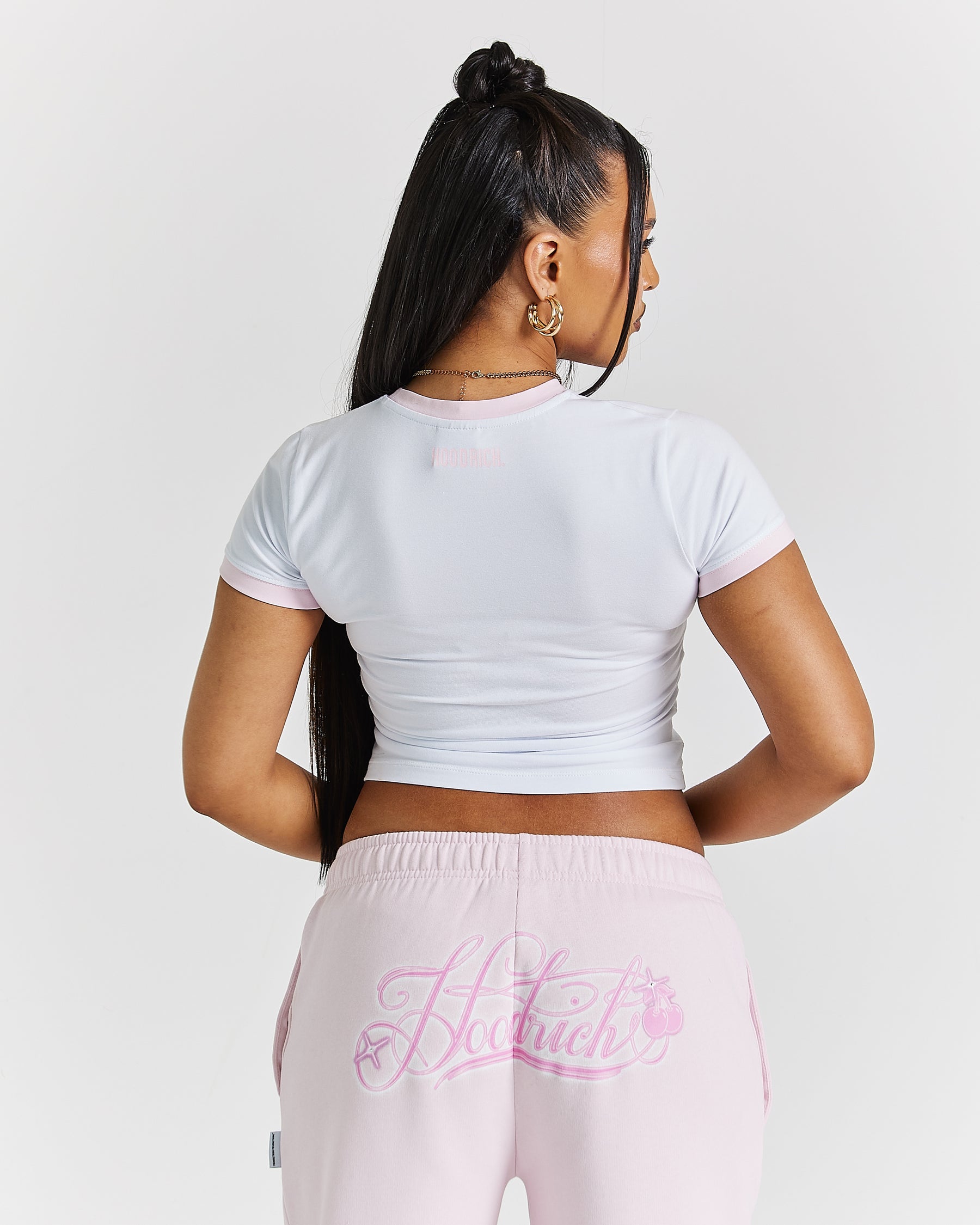 Finesse Fitted Tee - White/Pink/Rhinestone