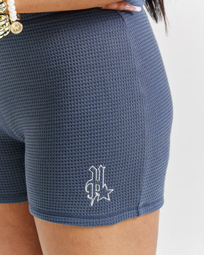Stellar Waffle Mini Cycling Shorts - Blue/White