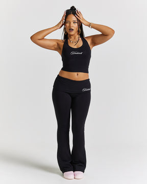 Poise Fold Over Flare Leggings - Black/white