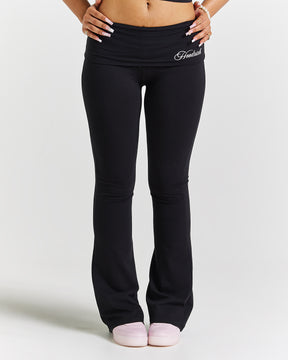 Poise Fold Over Flare Leggings - Black/white