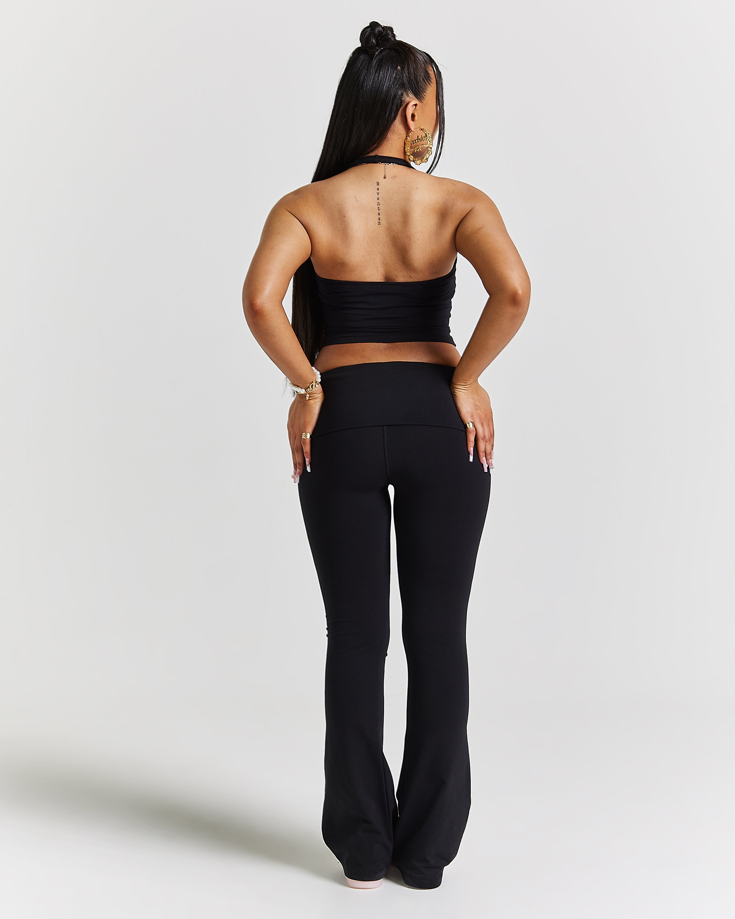 Poise Fold Over Flare Leggings - Black/white
