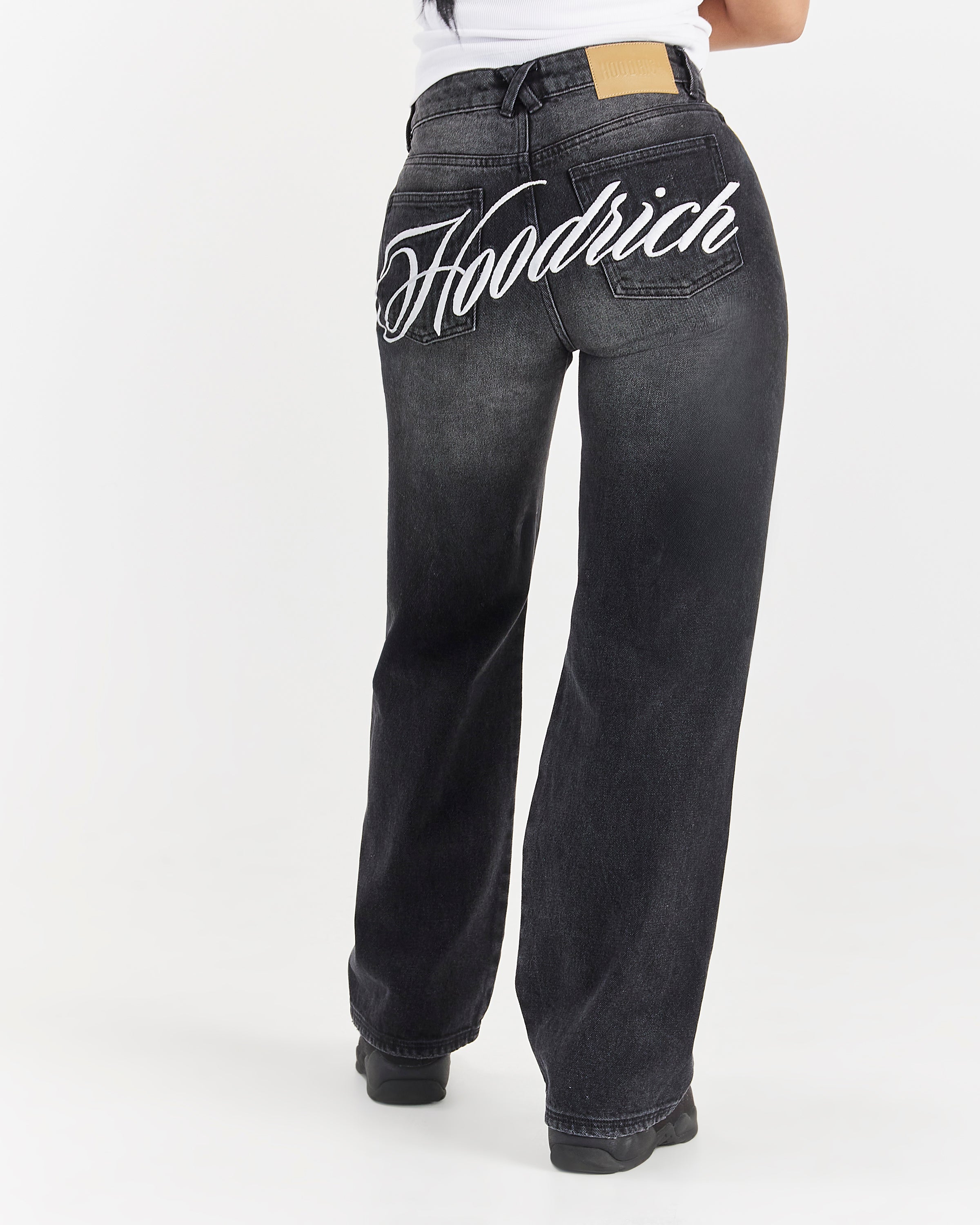パンツ unmapped Washed out script jeans Script Wide Leg Jeans - Black Wash