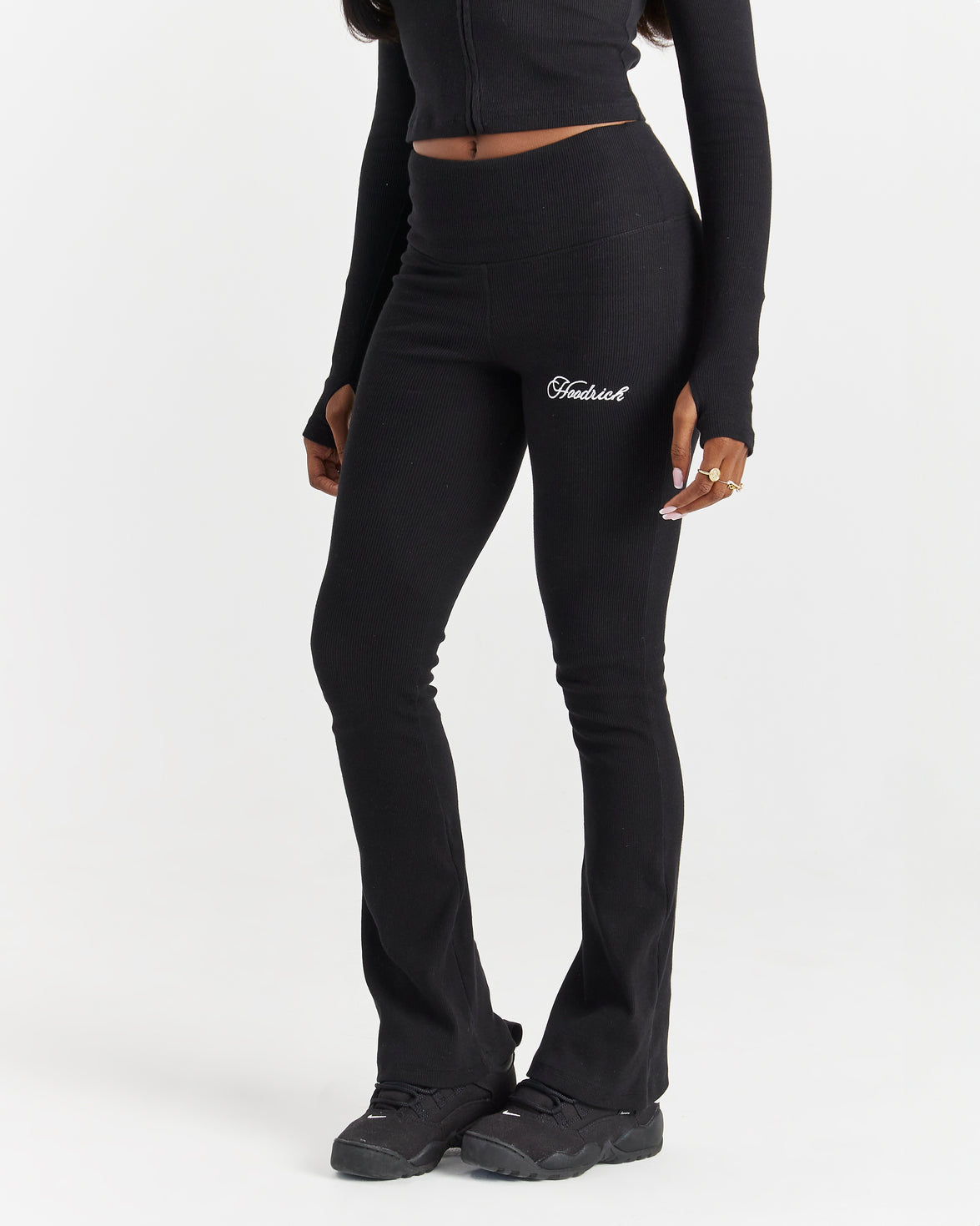 Selene Thick Waistband Flares - Black/White