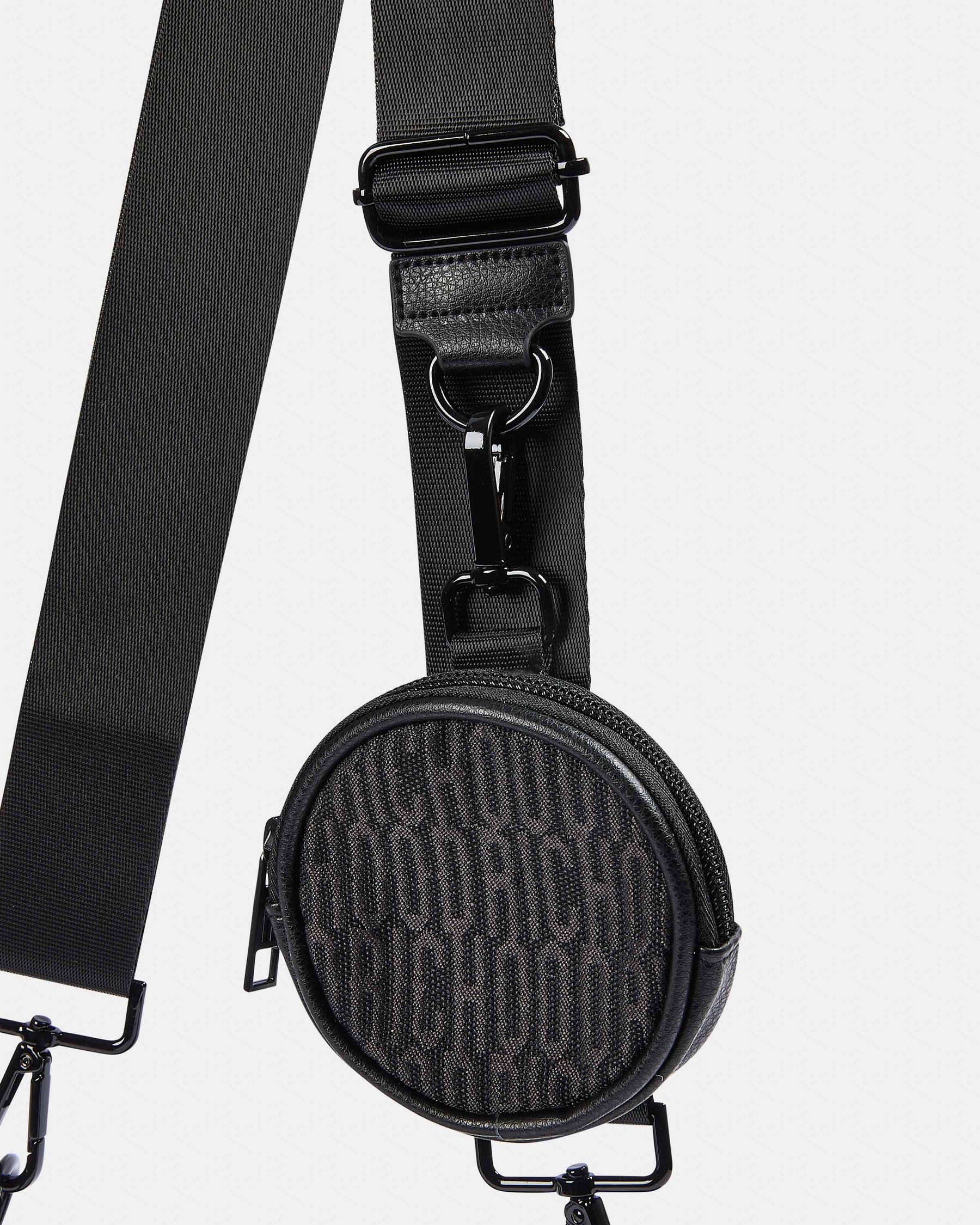 Black bag with a strap on a white background